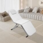 🛏️ Tumbona plegable ajustable para cosméticos y masajes, blanco - Imagen 4