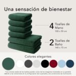 🛁 Juego de Baño - 2 Toallas de 70x140cm + 4 de 50x100cm - Algodón Premium - Verde Oscuro - Imagen 5