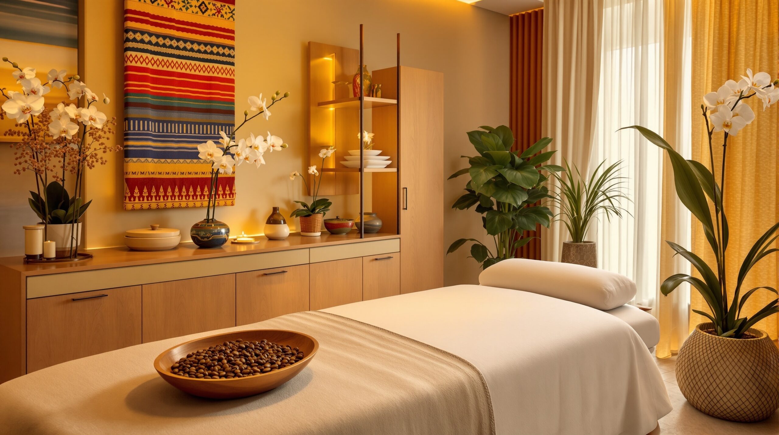 Masaje terapéutico en Colombia - Spa de lujo con café y orquídeas colombianas